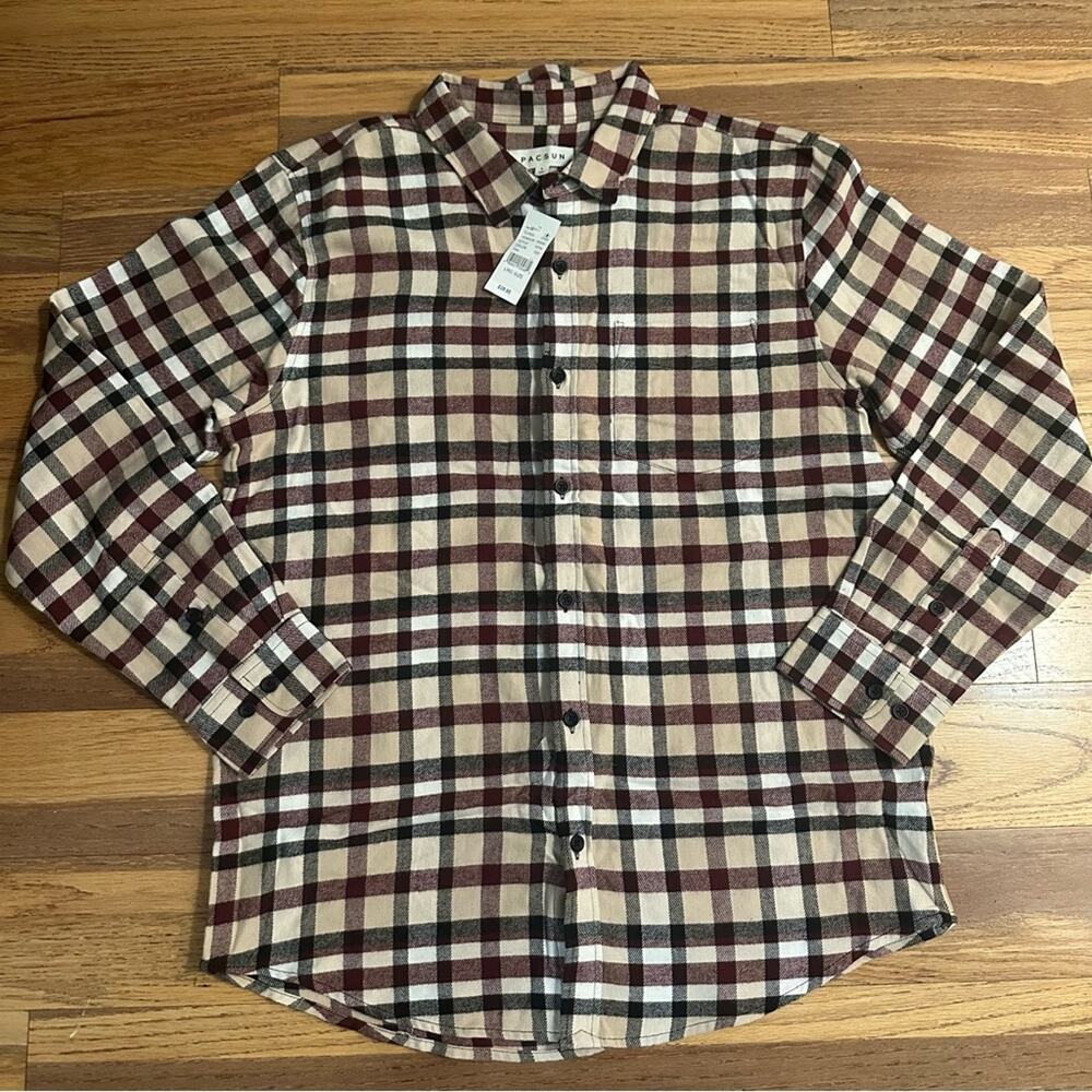 NWT! Men’s PacSun Plaid Button-Down Shirt, 100% Cotton, Western, Large - Picture 1 of 9